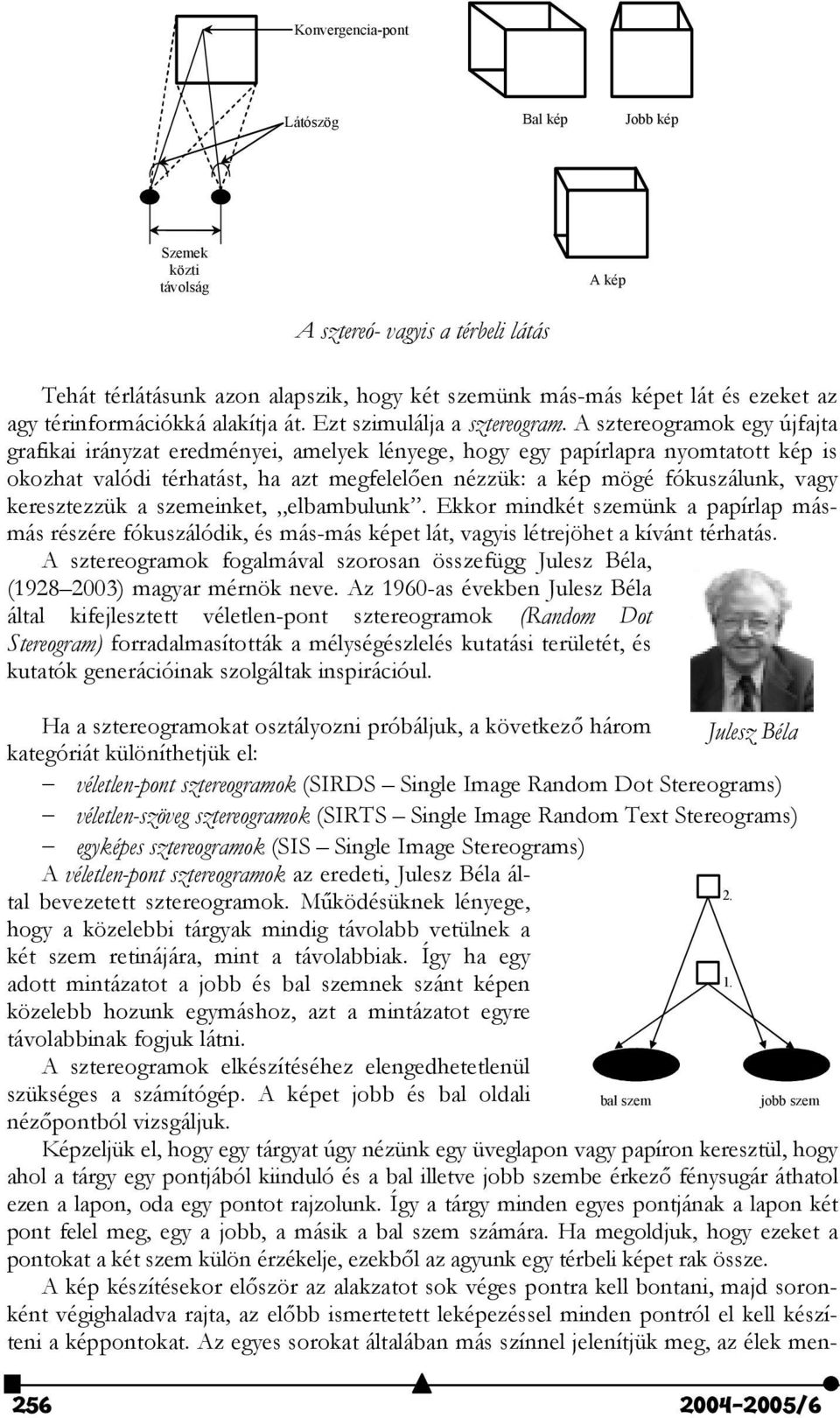 A sztereogramok egy újfajta grafikai irányzat eredményei, amelyek lényege, hogy egy papírlapra nyomtatott kép is okozhat valódi térhatást, ha azt megfelel"en nézzük: a kép mögé fókuszálunk, vagy