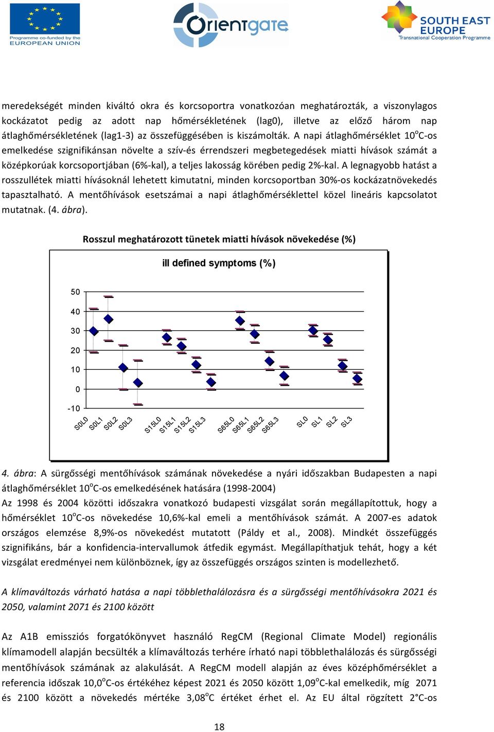 A napi átlaghőmérséklet 10 o C- os emelkedése szignifikánsan növelte a szív- és érrendszeri megbetegedések miatti hívások számát a középkorúak korcsoportjában (6%- kal), a teljes lakosság körében