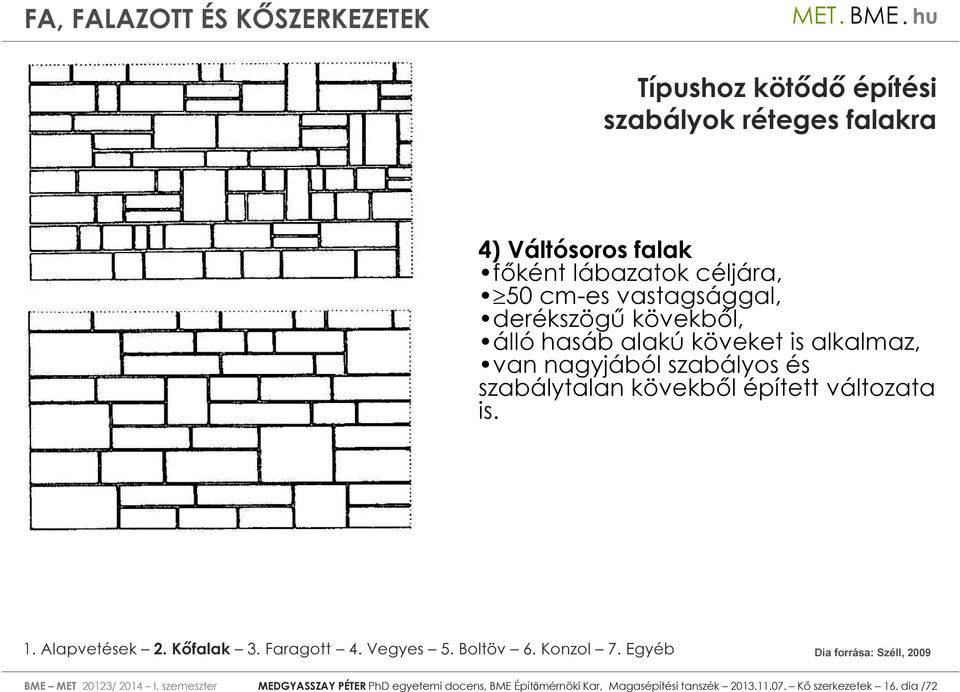 szabályos és szabálytalan kövekből épített változata is. BME MET 20123/ 2014 I.