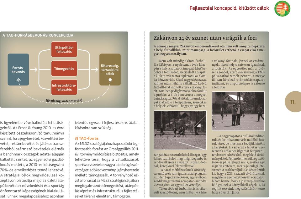 Tömegesítés Forrásbevonás Infrastruktúrafejlesztés (gazdasági önfenntartás) Sikeresség, társadalmi célok Nem volt mindig ekkora futballláz Zákányon, a nyolcvanas évek közepén a helyi csapatot