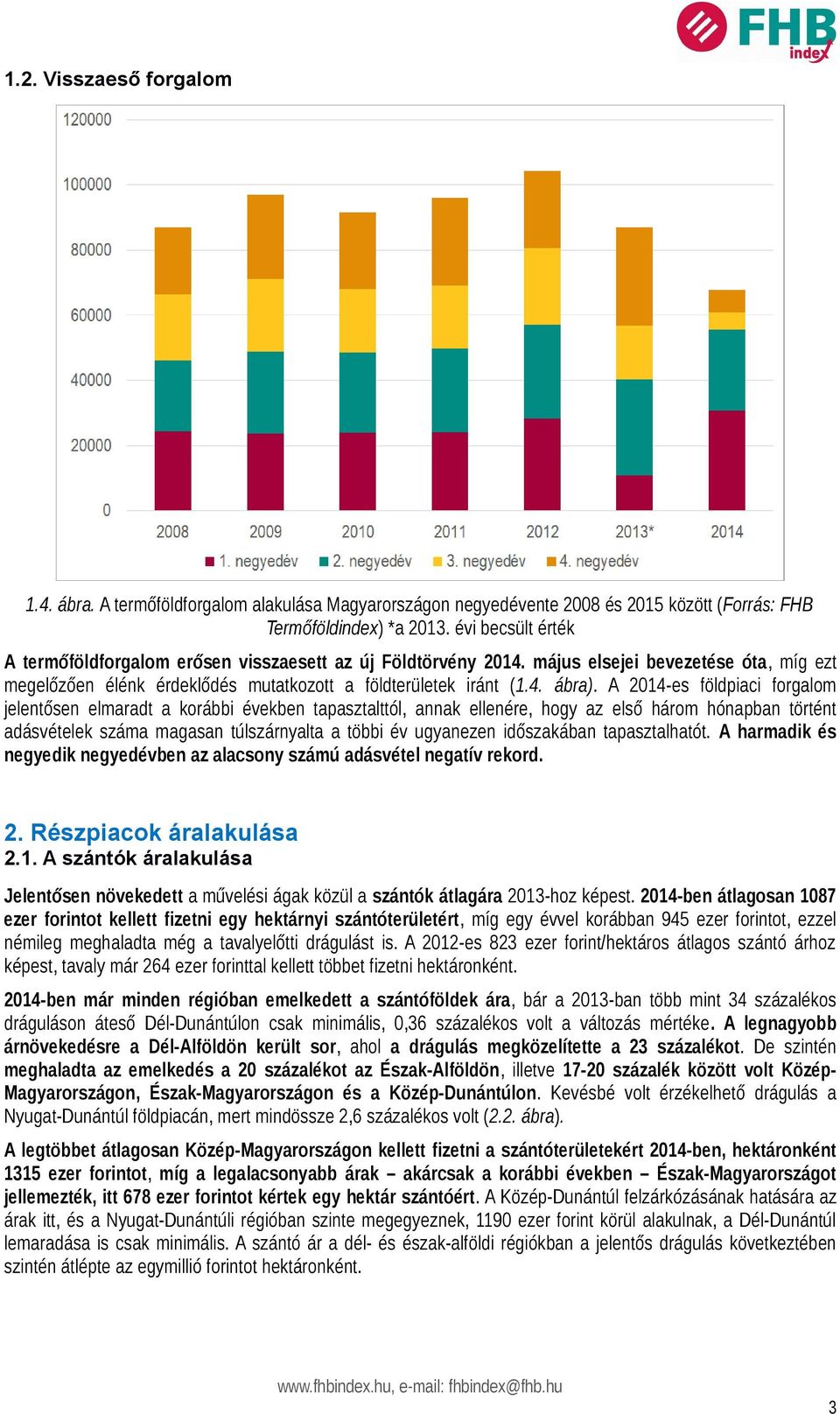 A 2014-es földpiaci forgalom jelentősen elmaradt a korábbi években tapasztalttól, annak ellenére, hogy az első három hónapban történt adásvételek száma magasan túlszárnyalta a többi év ugyanezen