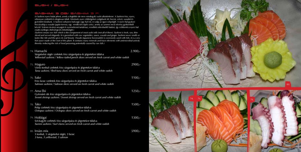 A nyers hal gyakori hozzávalója a wasabi (japán torma), egy rendkívül csípős szósz, amely az azonos nevű növény gyökeréből készül.