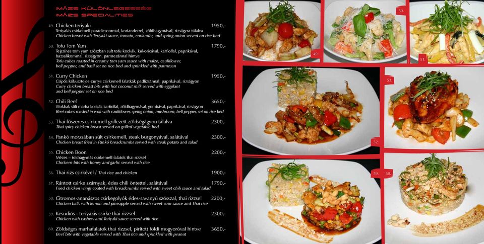 Chicken teriyaki 1950,- Teriyakis csirkemell paradicsommal, korianderrel, zöldhagymával, rizságyra tálalva Chicken breast with Teriyaki sauce, tomato, coriander, and spring onion served on rice bed