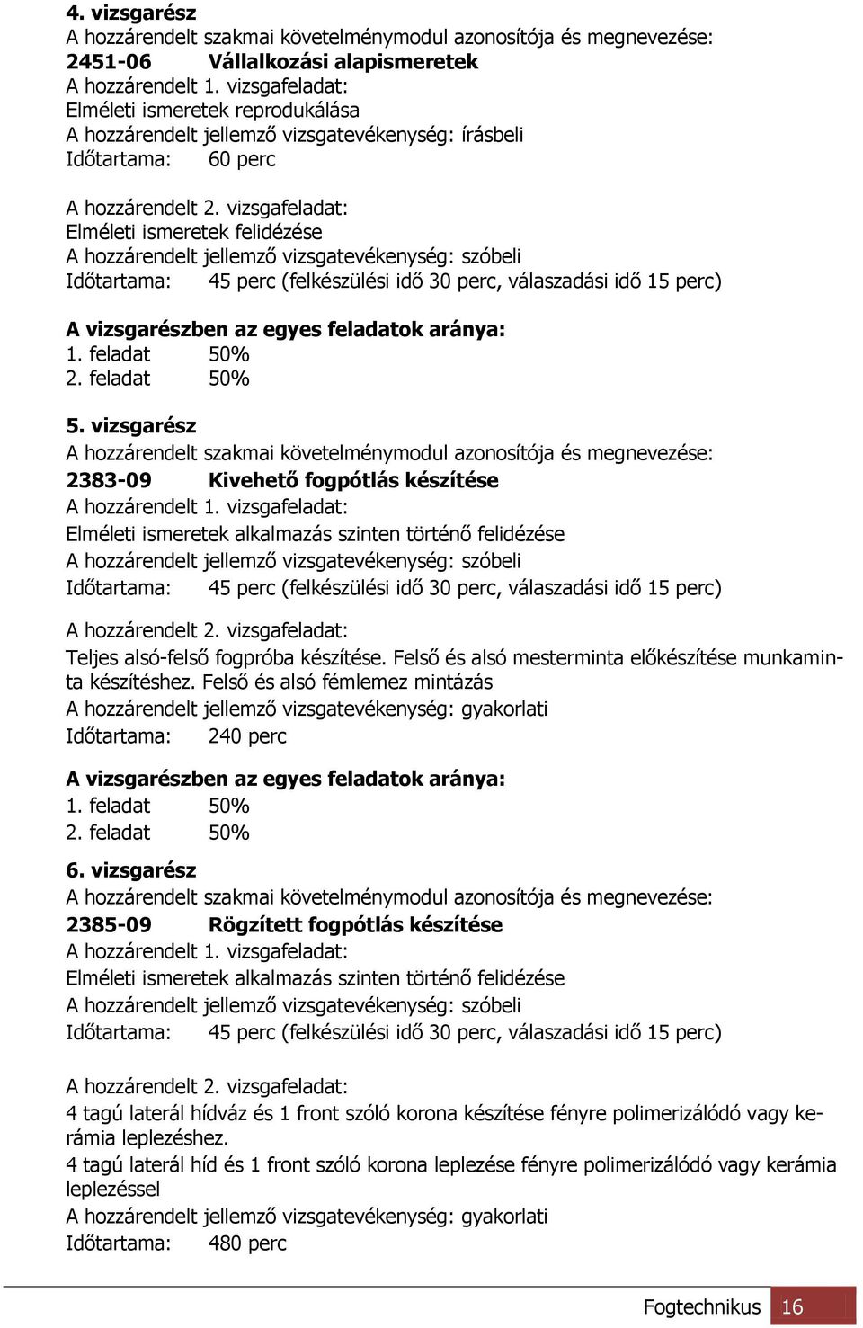 vizsgafeladat: Elméleti ismeretek felidézése A hozzárendelt jellemző vizsgatevékenység: szóbeli Időtartama: 45 perc (felkészülési idő 30 perc, válaszadási idő 15 perc) A vizsgarészben az egyes