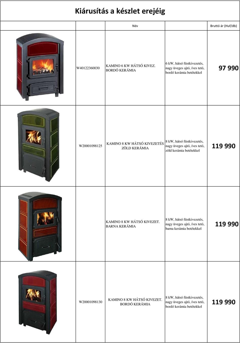 KIVEZETÉS ZÖLD KERÁMIA 8 kw, hátsó füstkivezetés, zöld kerámia betétekkel 119 990 KAMINO 8 KW HÁTSÓ KIVEZET.