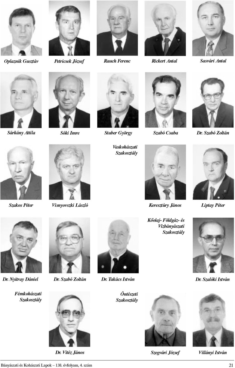 Szabó Zoltán Vaskohászati Szakosztály Szakos Péter Visnyovszki László Keresztúry János Liptay Péter Kõolaj- Földgáz- és