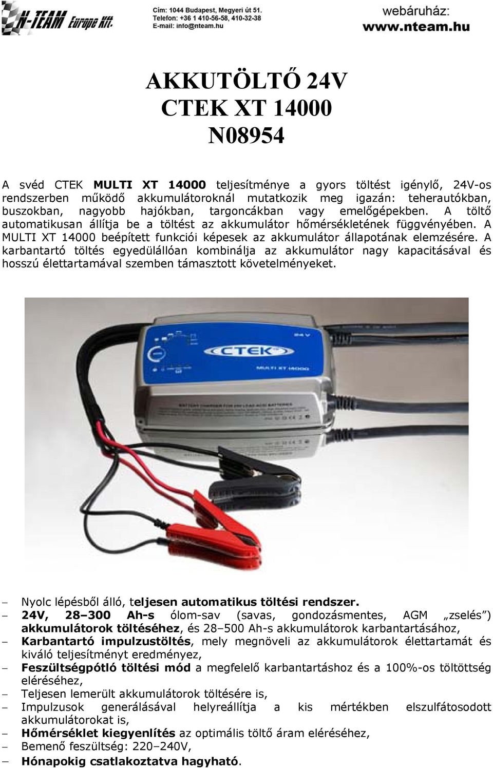 AKKUTÖLTŐ 24V CTEK XT N PDF Free Download