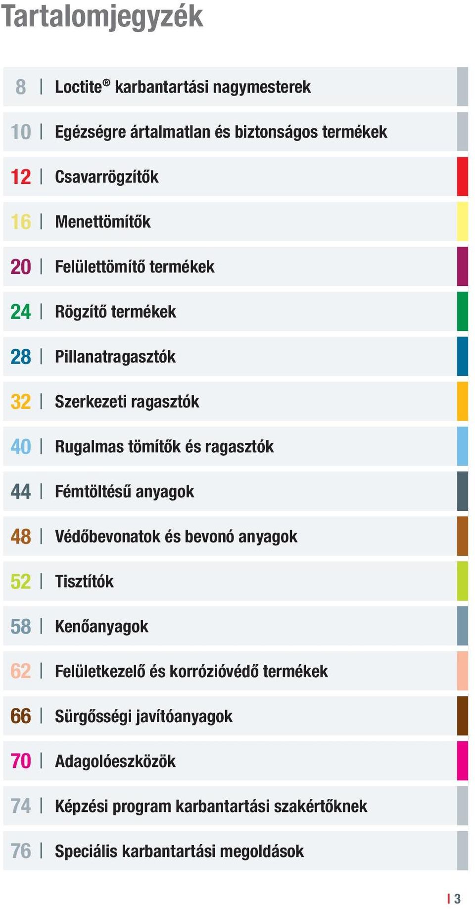 Rugalmas tömítők és ragasztók Fémtöltésű anyagok Védőbevonatok és bevonó anyagok Tisztítók Kenőanyagok Felületkezelő és