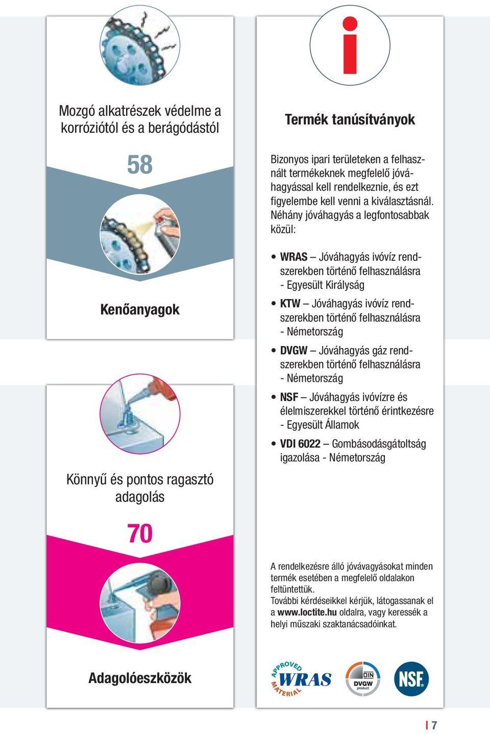 Néhány jóváhagyás a legfontosabbak közül: WRAS Jóváhagyás ivóvíz rendszerekben történő felhasználásra - Egyesült Királyság KTW Jóváhagyás ivóvíz rendszerekben történő felhasználásra - Németország