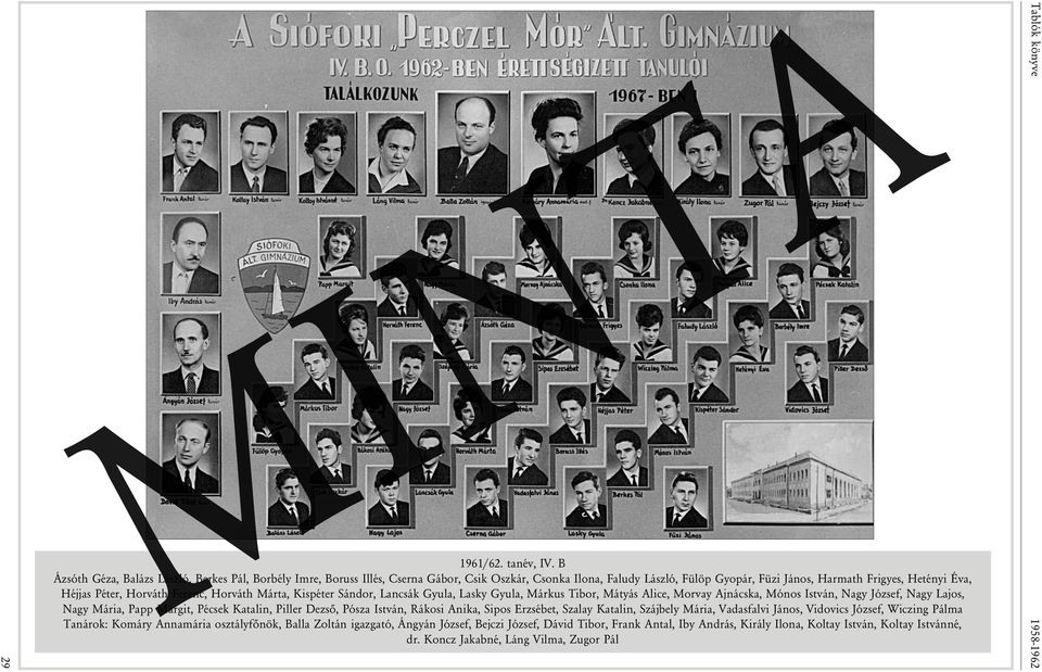 Horváth Ferenc, Horváth Márta, Kispéter Sándor, Lancsák Gyula, Lasky Gyula, Márkus Tibor, Mátyás Alice, Morvay Ajnácska, Mónos István, Nagy József, Nagy Lajos, Nagy Mária, Papp Margit, Pécsek