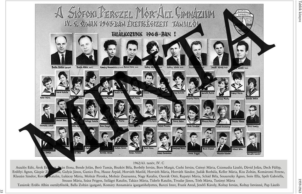 Gáspár Zsuzsanna, Gulyás János, Gunics Éva, Hausz Árpád, Horváth Matild, Horváth Mária, Horváth Sándor, Judák Borbála, Keller Mária, Kiss Zoltán, Komáromi Ferenc, Klaszán Sándor, Kovács Katalin,