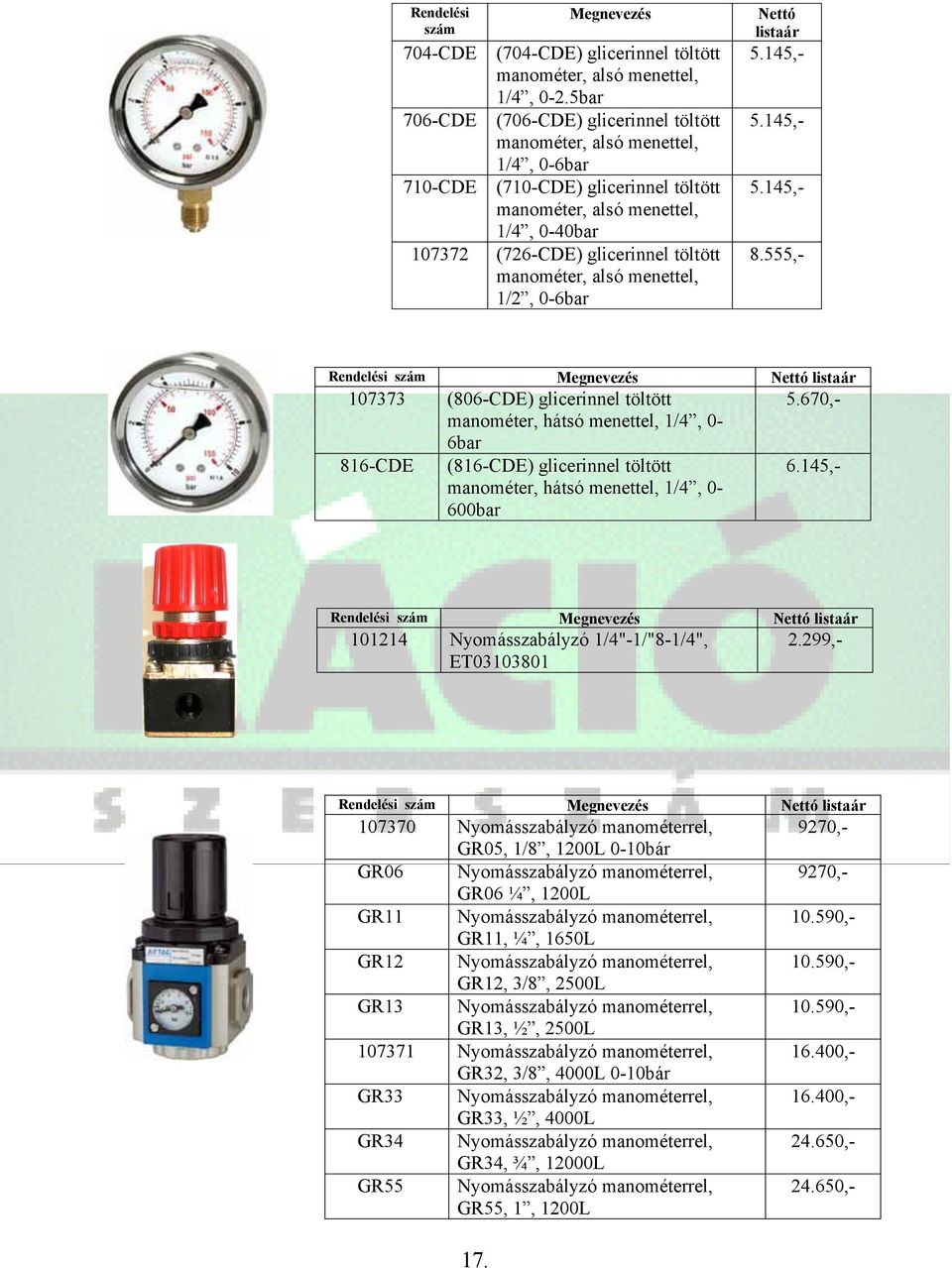 manométer, alsó menettel, 1/2, 0-6bar Nettó listaár 107373 (806-CDE) glicerinnel töltött manométer, hátsó menettel, 1/4, 0-6bar 816-CDE (816-CDE) glicerinnel töltött manométer, hátsó menettel, 1/4,