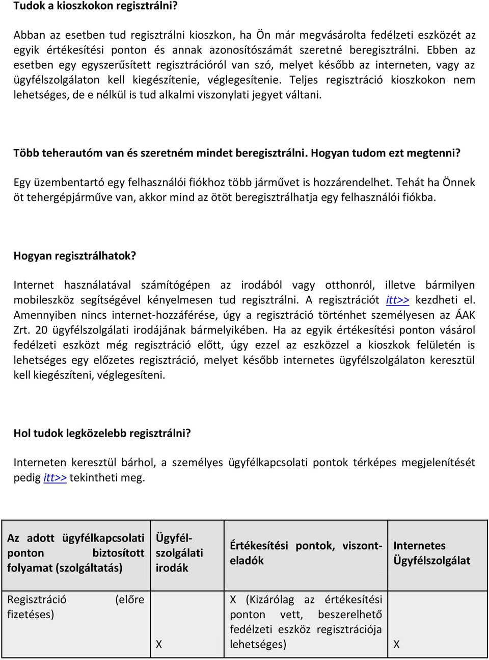 Teljes regisztráció kioszkokon nem lehetséges, de e nélkül is tud alkalmi viszonylati jegyet váltani. Több teherautóm van és szeretném mindet beregisztrálni. Hogyan tudom ezt megtenni?