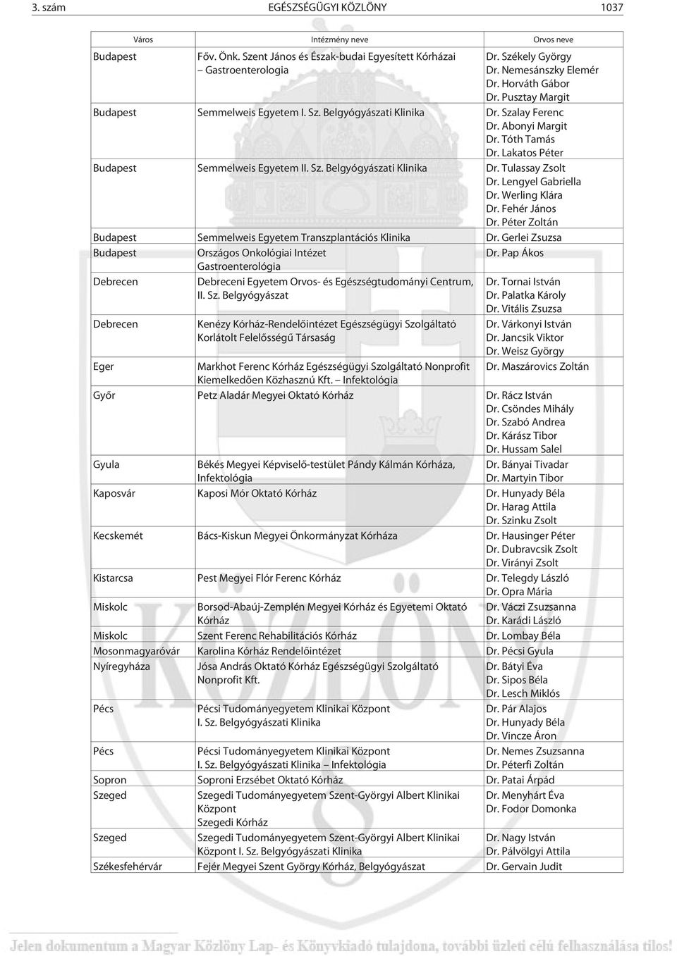 Lengyel Gabriella Dr. Werling Klára Dr. Fehér János Dr. Péter Zoltán Semmelweis Egyetem Transzplantációs Klinika Dr. Gerlei Zsuzsa Országos Onkológiai Intézet Gastroenterológia Dr.