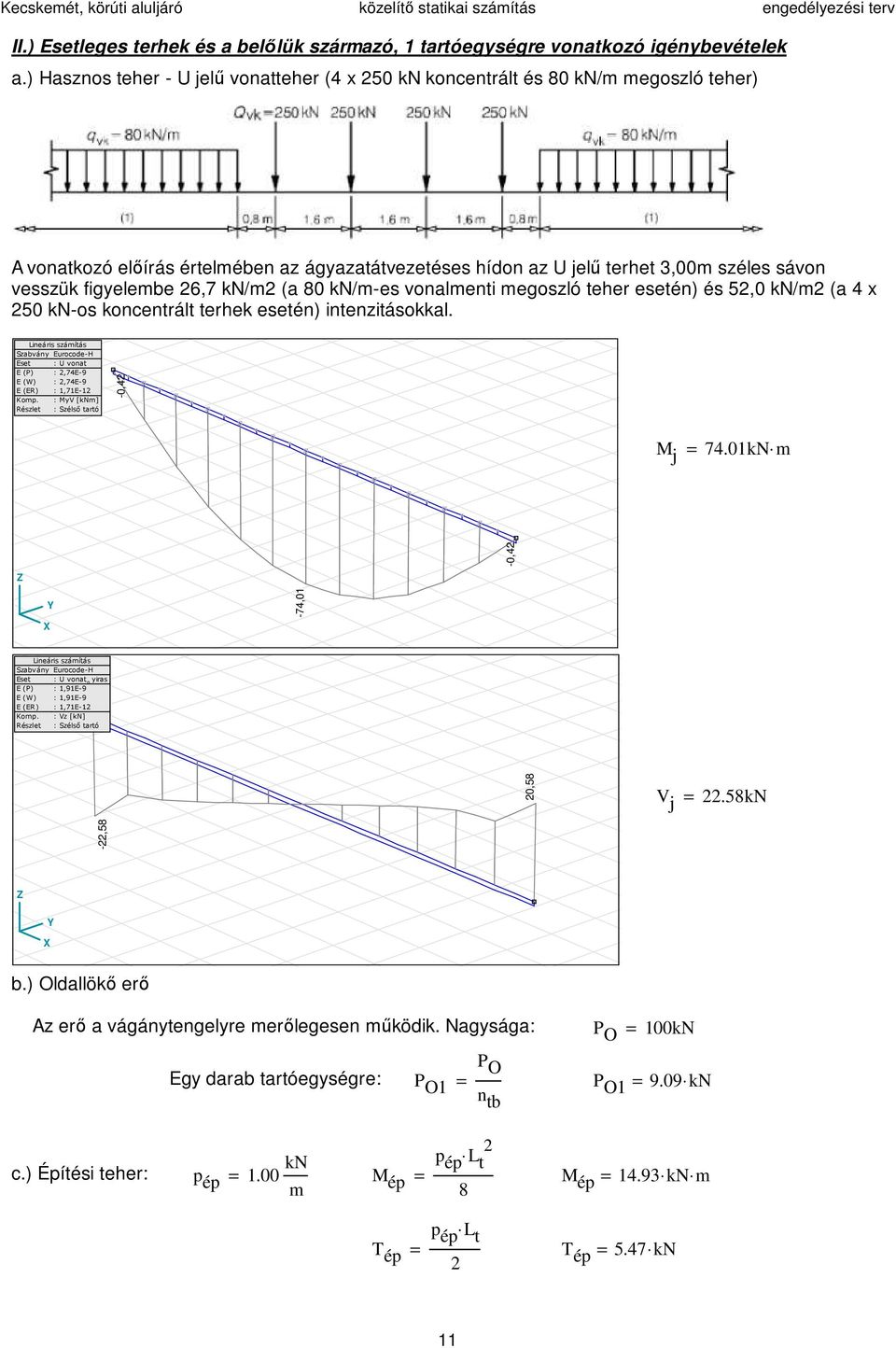 6,7 kn/m (a 80 kn/mes vonalmenti megoszló teher esetén) és 5,0 kn/m (a 4 x 50 knos koncentrált terhek esetén) intenzitásokkal.