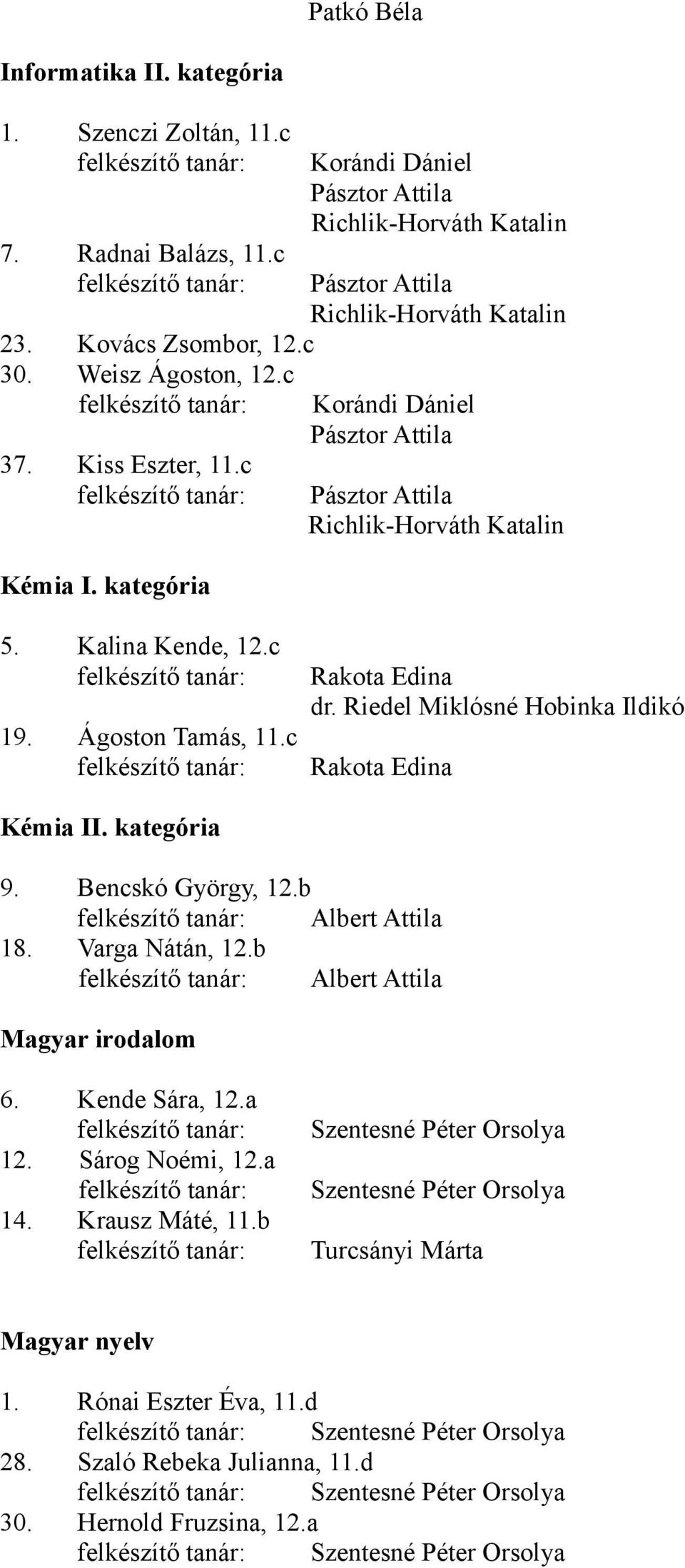 kategória Korándi Dániel Pásztor Attila Richlik-Horváth Katalin Pásztor Attila Richlik-Horváth Katalin Korándi Dániel Pásztor Attila Pásztor Attila Richlik-Horváth Katalin Rakota Edina dr.