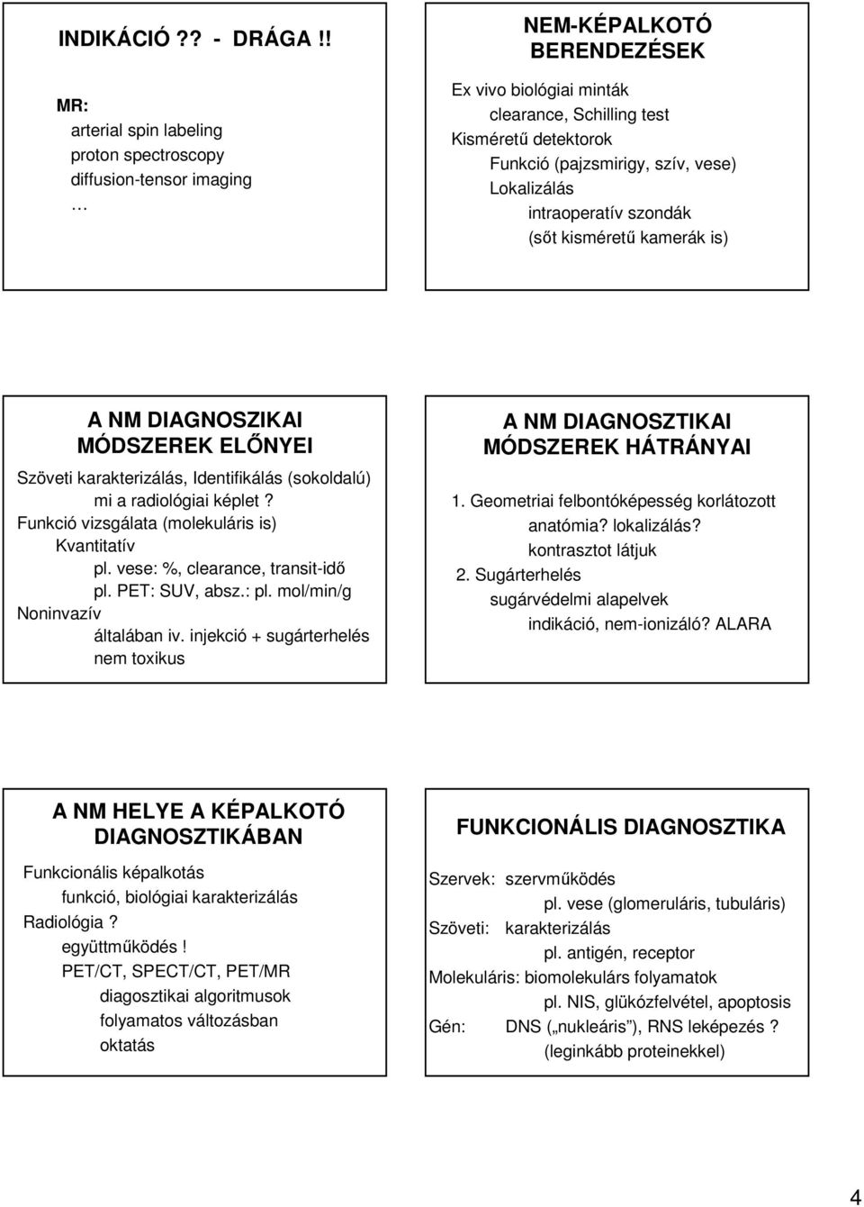 szív, vese) Lokalizálás intraoperatív szondák (sőt kisméretű kamerák is) A NM DIAGNOSZIKAI MÓDSZEREK ELŐNYEI Szöveti karakterizálás, Identifikálás (sokoldalú) mi a radiológiai képlet?