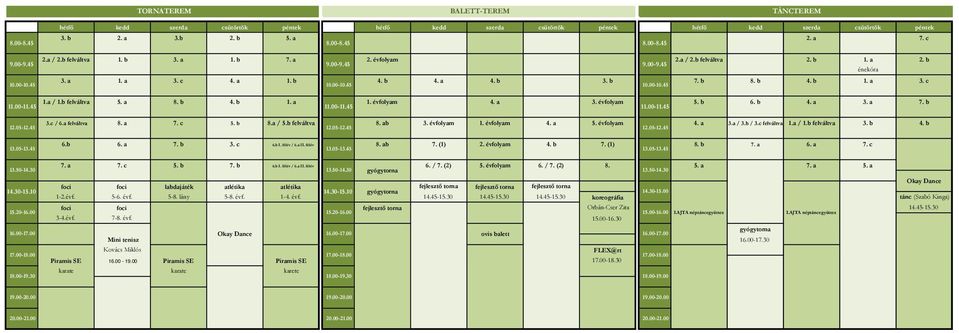 b 4. b 1. a 3. c 10.00-10.45 10.00-10.45 1.a / 1.b felváltva 5. a 8. b 4. b 1. a 1. évfolyam 4. a 3. évfolyam 5. b 6. b 4. a 3. a 7. b 11.00-11.45 11.00-11.45 3.c / 6.a felváltva 8. a 7. c 5. b 8.