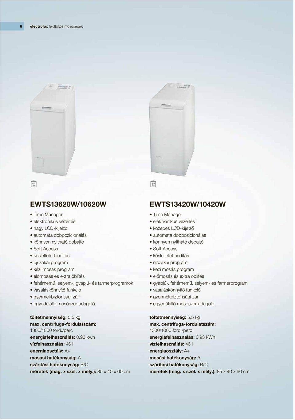 Manager elektroni kus vezérlés közepes LCD-kijelző automata dobpozicionálás könnyen nyitható dobajtó Soft Access késleltetett indítás éjszakai program kézi mosás program előmosás és extra öblítés