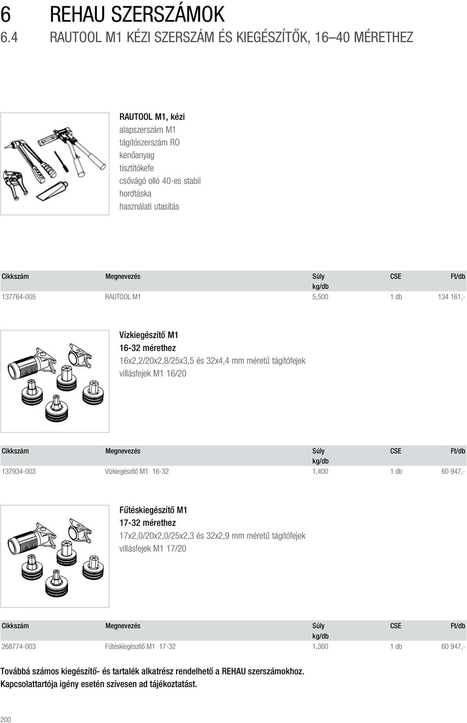 RAUTOOL M1 5,500 1 db 134 161,- Vízkiegészítő M1 16-32 mérethez 16x2,2/20x2,8/25x3,5 és 32x4,4 mm méretű tágítófejek villásfejek M1 16/20 137934-003 Vízkiegészítő M1 16-32