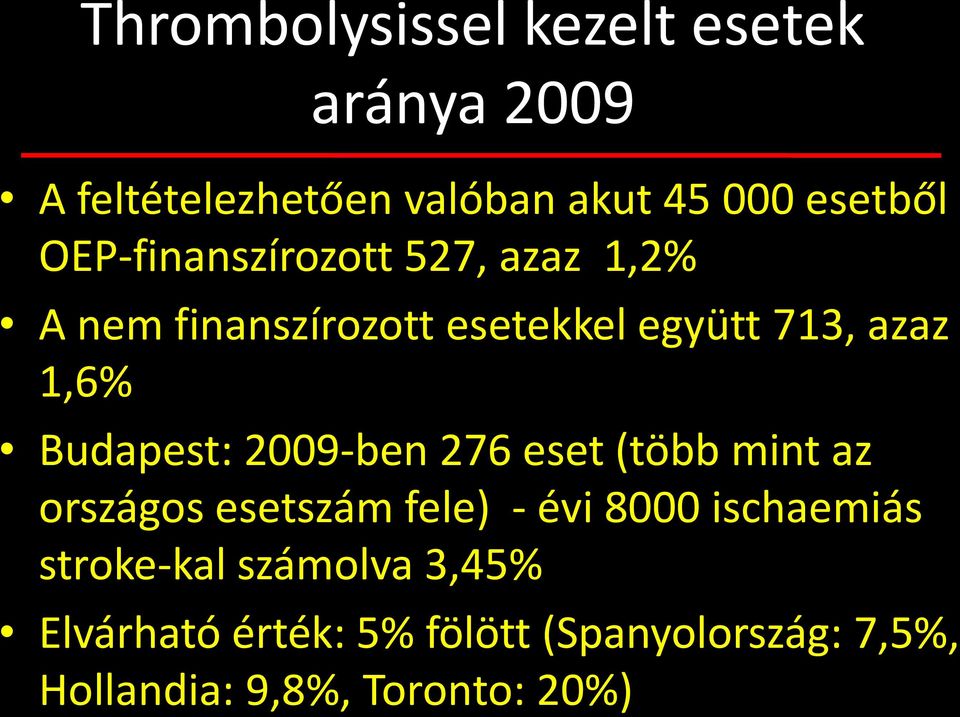 Budapest: 2009-ben 276 eset (több mint az országos esetszám fele) - évi 8000 ischaemiás