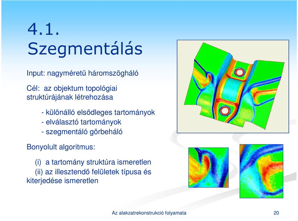 tartományok - szegmentáló görbeháló Bonyolult algoritmus: (i) a tartomány