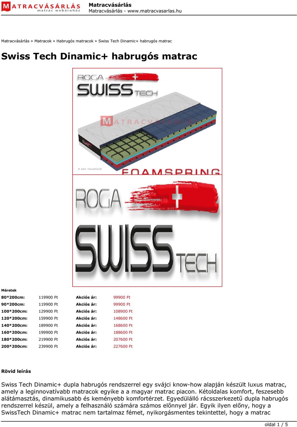 Swiss Tech Dinamic+ habrugós matrac - PDF Ingyenes letöltés