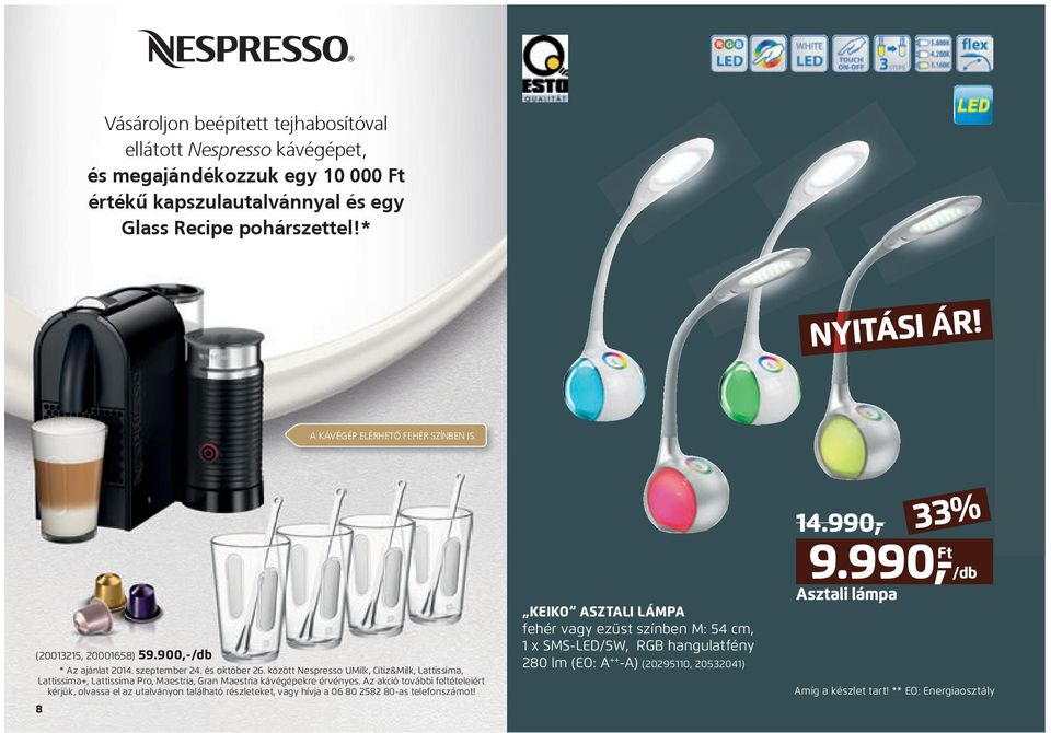 között Nespresso UMilk, Citiz&Milk, Lattissima, Lattissima+, Lattissima Pro, Maestria, Gran Maestria kávégépekre érvényes.