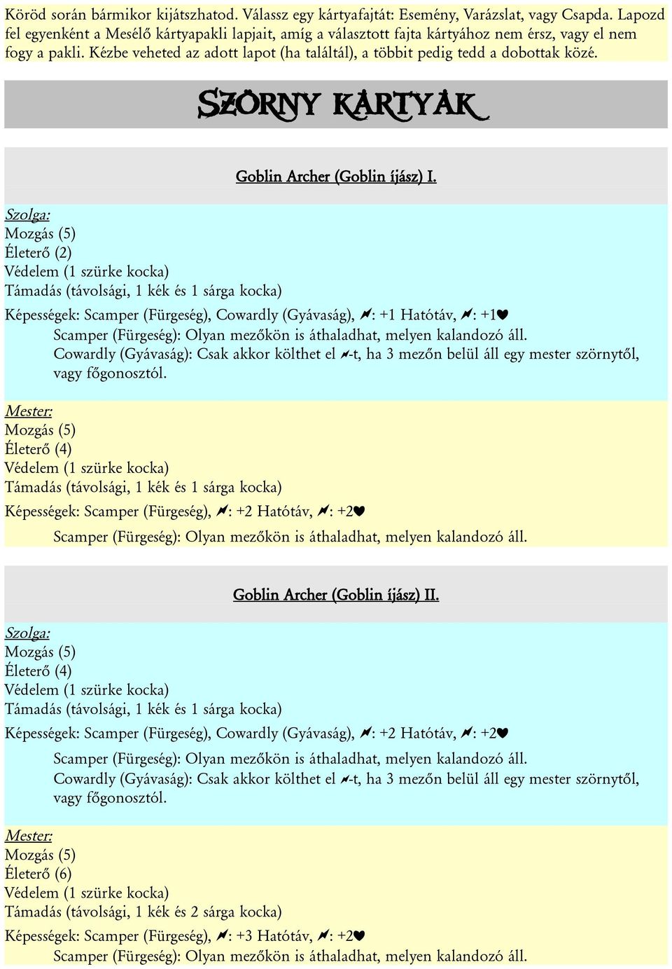 Kézbe veheted az adott lapot (ha találtál), a többit pedig tedd a dobottak közé. Szörny kártyák Goblin Archer (Goblin íjász) I.