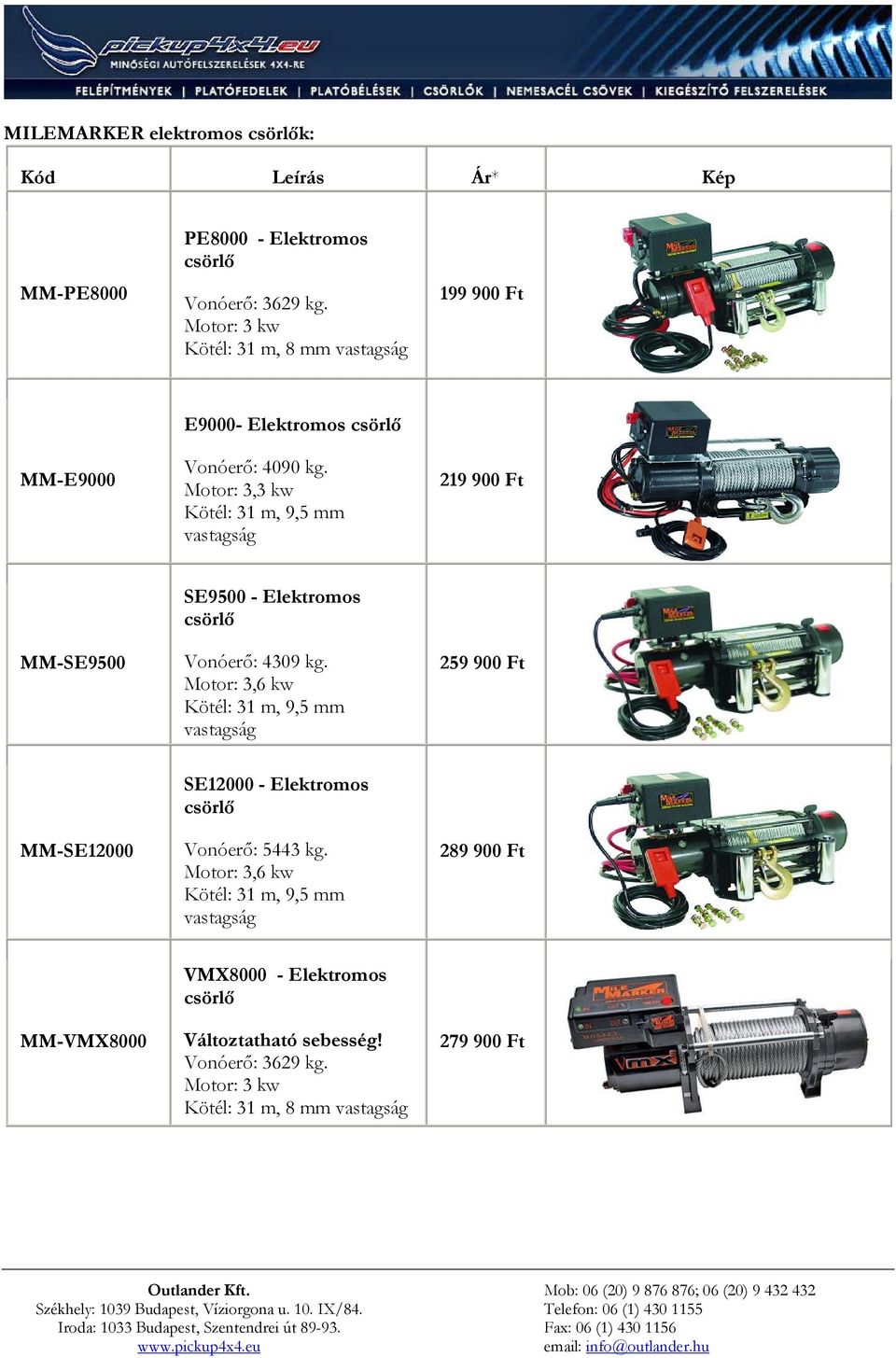 Motor: 3,3 kw Kötél: 31 m, 9,5 mm vastagság 219 900 Ft MM-SE9500 SE9500 - Elektromos csörlő Vonóerő: 4309 kg.