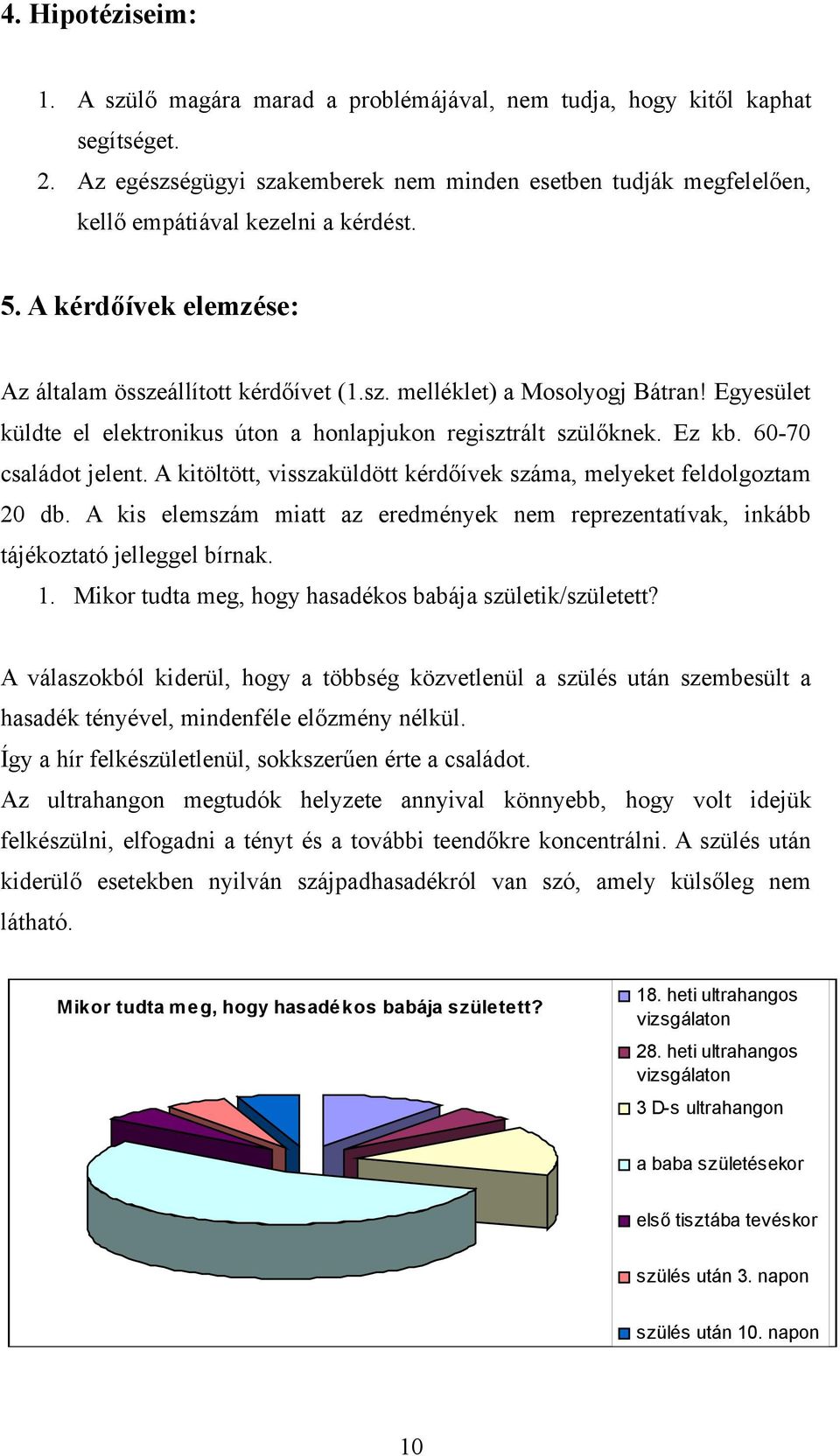 Egyesület küldte el elektronikus úton a honlapjukon regisztrált szülőknek. Ez kb. 60-70 családot jelent. A kitöltött, visszaküldött kérdőívek száma, melyeket feldolgoztam 20 db.