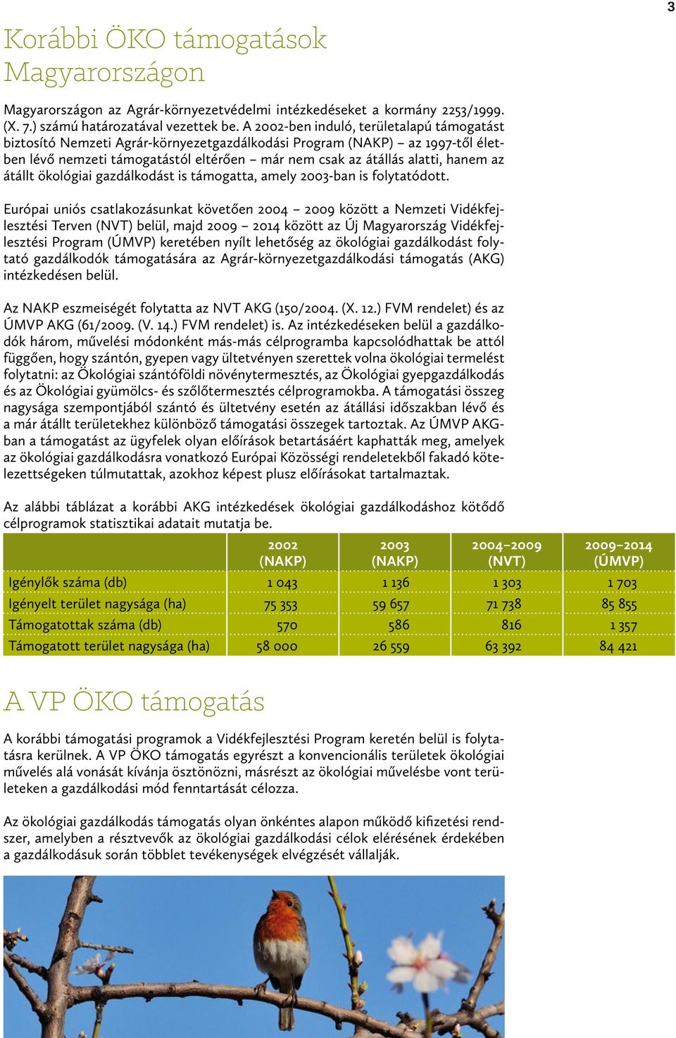 átállt ökológiai gazdálkodást is támogatta, amely 2003-ban is folytatódott.