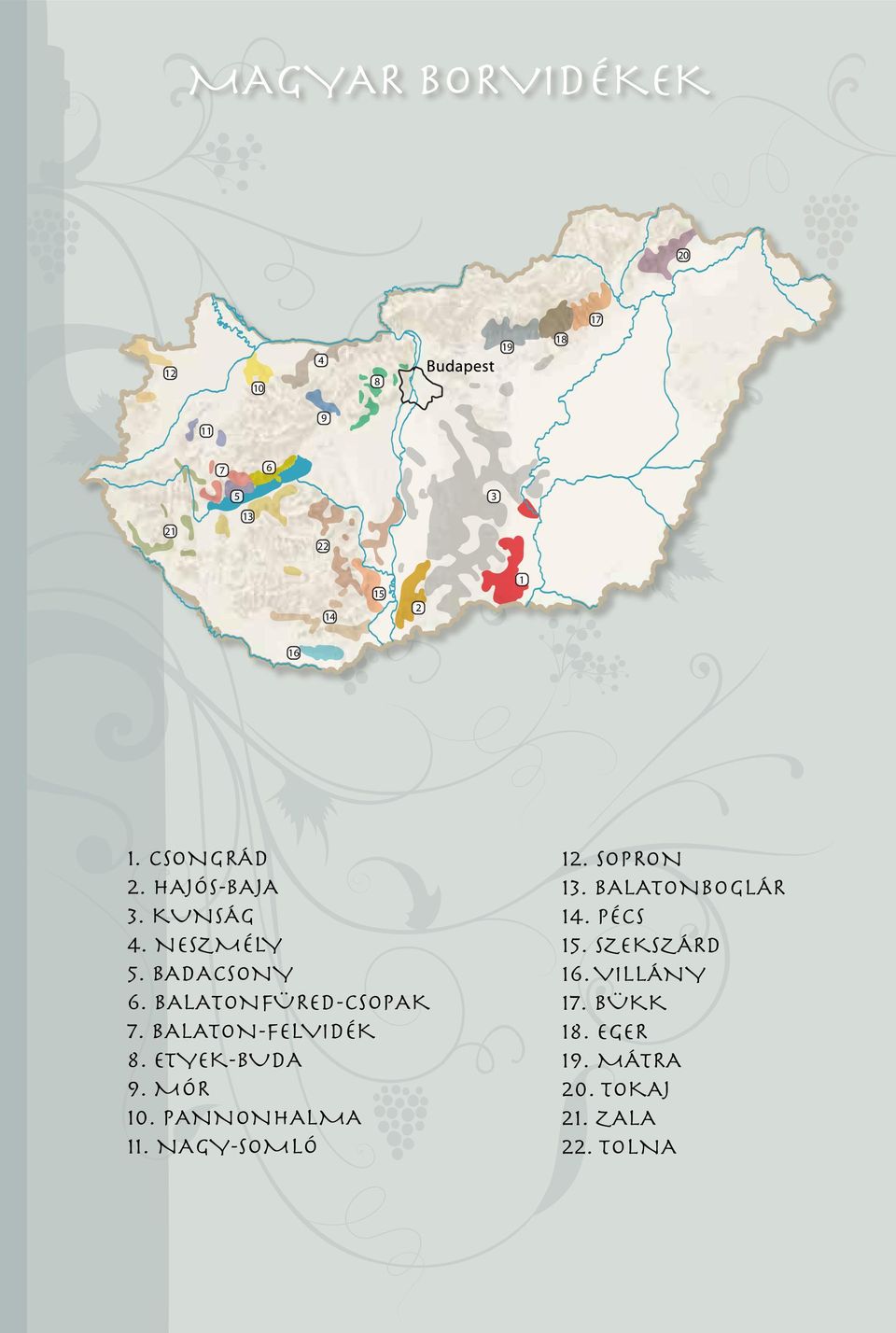 BALATON-FELVIDÉK 8. ETYEK-BUDA 9. MÓR 10. PANNONHALMA 11. NAGY-SOMLÓ 12. SOPRON 13.