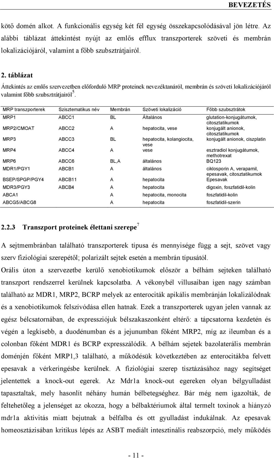 táblázat Áttekintés az emlős szervezetben előforduló MRP proteinek nevezéktanáról, membrán és szöveti lokalizációjáról valamint főbb szubsztrátjairól 5.