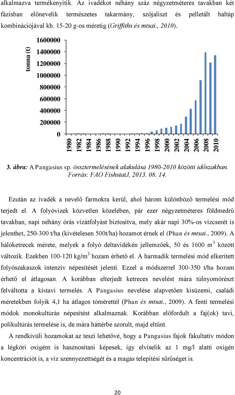 1600000 1400000 1200000 1000000 800000 600000 400000 200000 0 3. ábr: A Pngsius sp. össztermelésének lkulás 1980-2010 közötti időszkbn. Forrás: FAO FishsttJ, 2013. 08. 14. Ezután z ivdék nevelő frmokr kerül, hol három különböző termelési mód terjedt el.