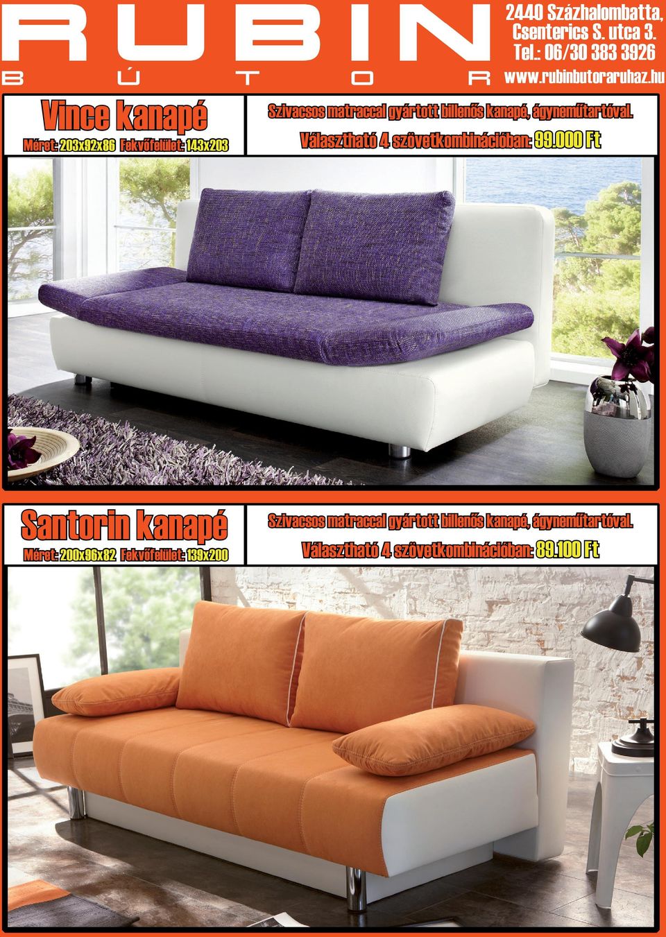 000 Ft Santorin kanapé Méret: 200x96x82