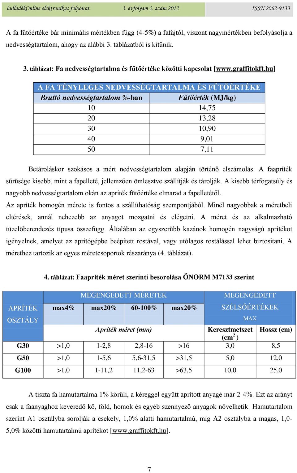 hu] A FA TÉNYLEGES NEDVESSÉGTARTALMA ÉS FŰTŐÉRTÉKE Bruttó nedvességtartalom %-ban Fűtőérték (MJ/kg) 10 14,75 20 13,28 30 10,90 40 9,01 50 7,11 Betároláskor szokásos a mért nedvességtartalom alapján