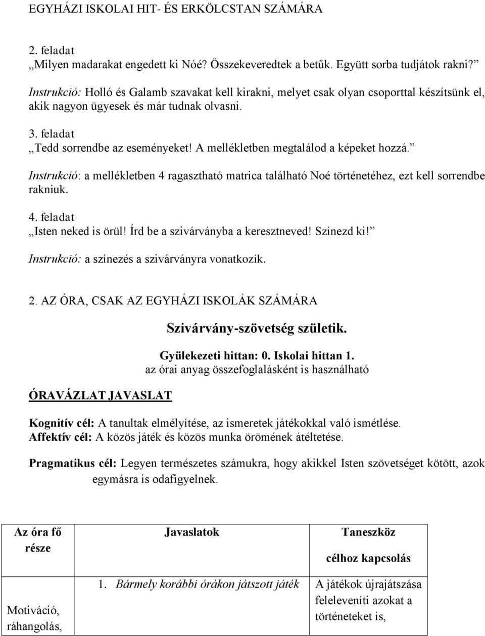 A mellékletben megtalálod a képeket hozzá. Instrukció: a mellékletben 4 ragasztható matrica található Noé történetéhez, ezt kell sorrendbe rakniuk. 4. feladat Isten neked is örül!