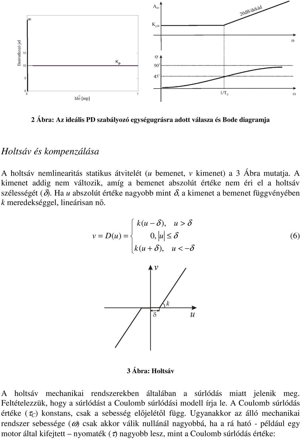 ( δ ), > δ v = D( ) = 0, δ (6) ( + δ ), < δ 3 Ábra: Holtsáv A holtsáv mechaniai renszereben általában a súrlóás miatt jeleni meg. Feltételezzü, hogy a súrlóást a olomb súrlóási moell írja le.