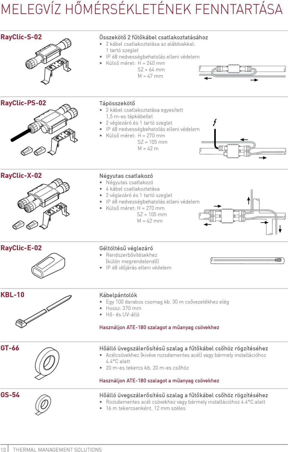 H = 270 mm SZ = 105 mm M = 42 m RayClic-X-02 Négyutas csatlakozó Négyutas csatlakozó 4 kábel csatlakoztatása 2 véglezáró és 1 tartó szeglet IP 68 nedvességbehatolás elleni védelem Külső méret: H =