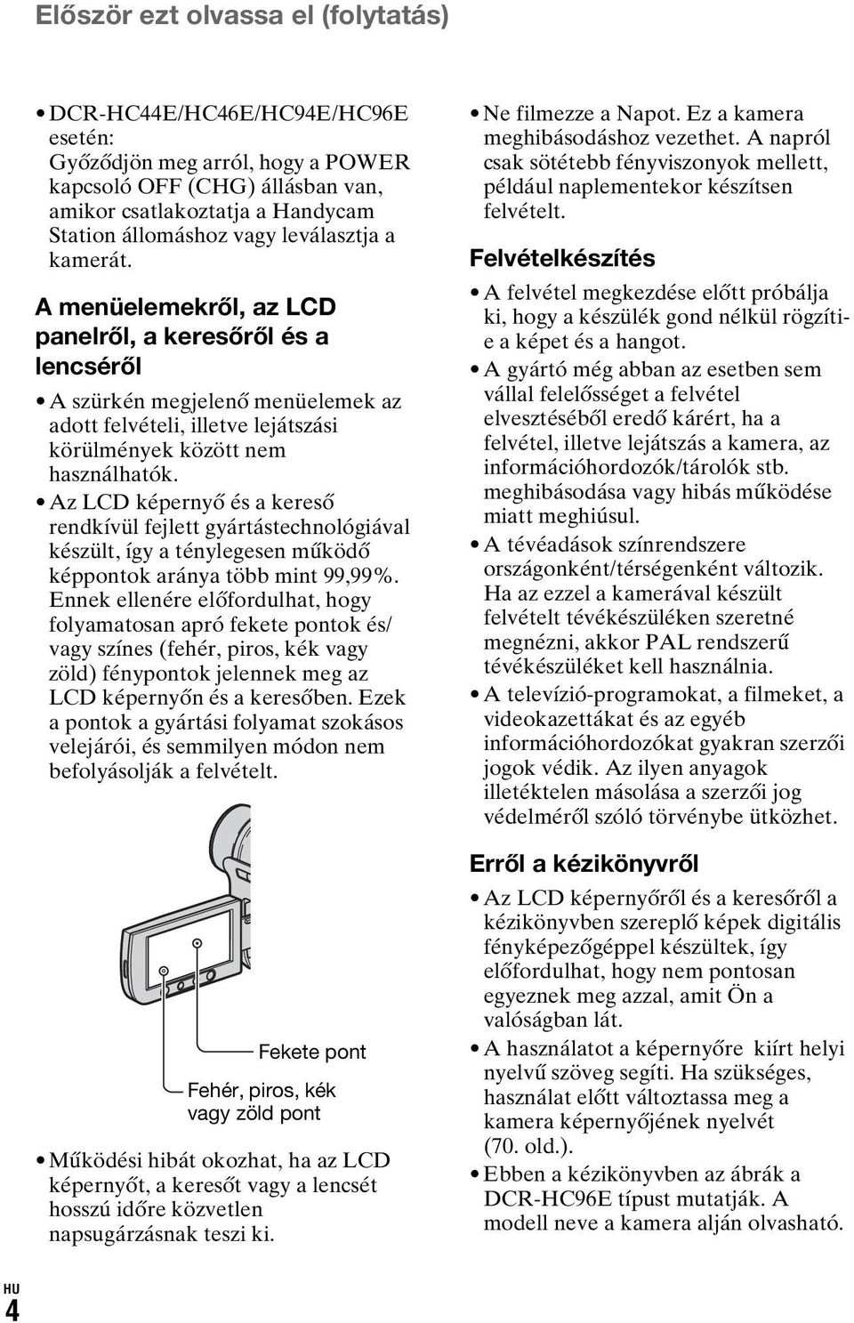 Az LCD képernyő és a kereső rendkívül fejlett gyártástechnológiával készült, így a ténylegesen működő képpontok aránya több mint 99,99%.