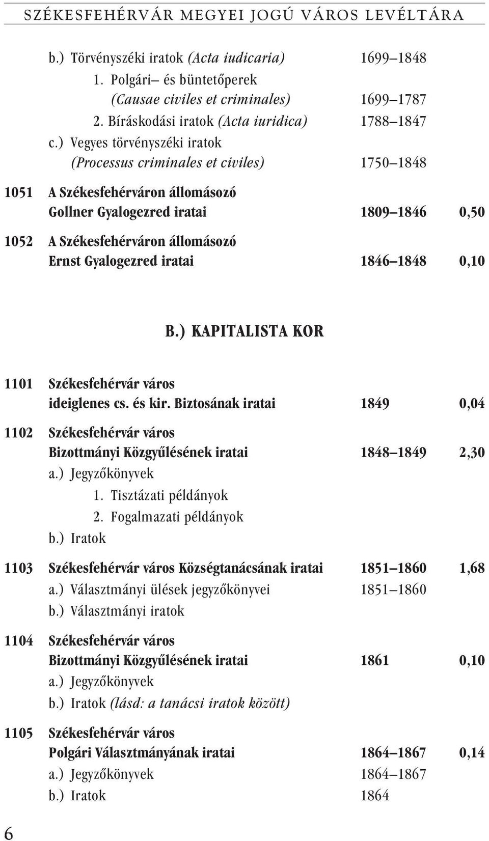 ) Vegyes törvényszéki iratok (Processus criminales et civiles) 1750 1848 1051 A Székesfehérváron állomásozó Gollner Gyalogezred iratai 1809 1846 0,50 1052 A Székesfehérváron állomásozó Ernst