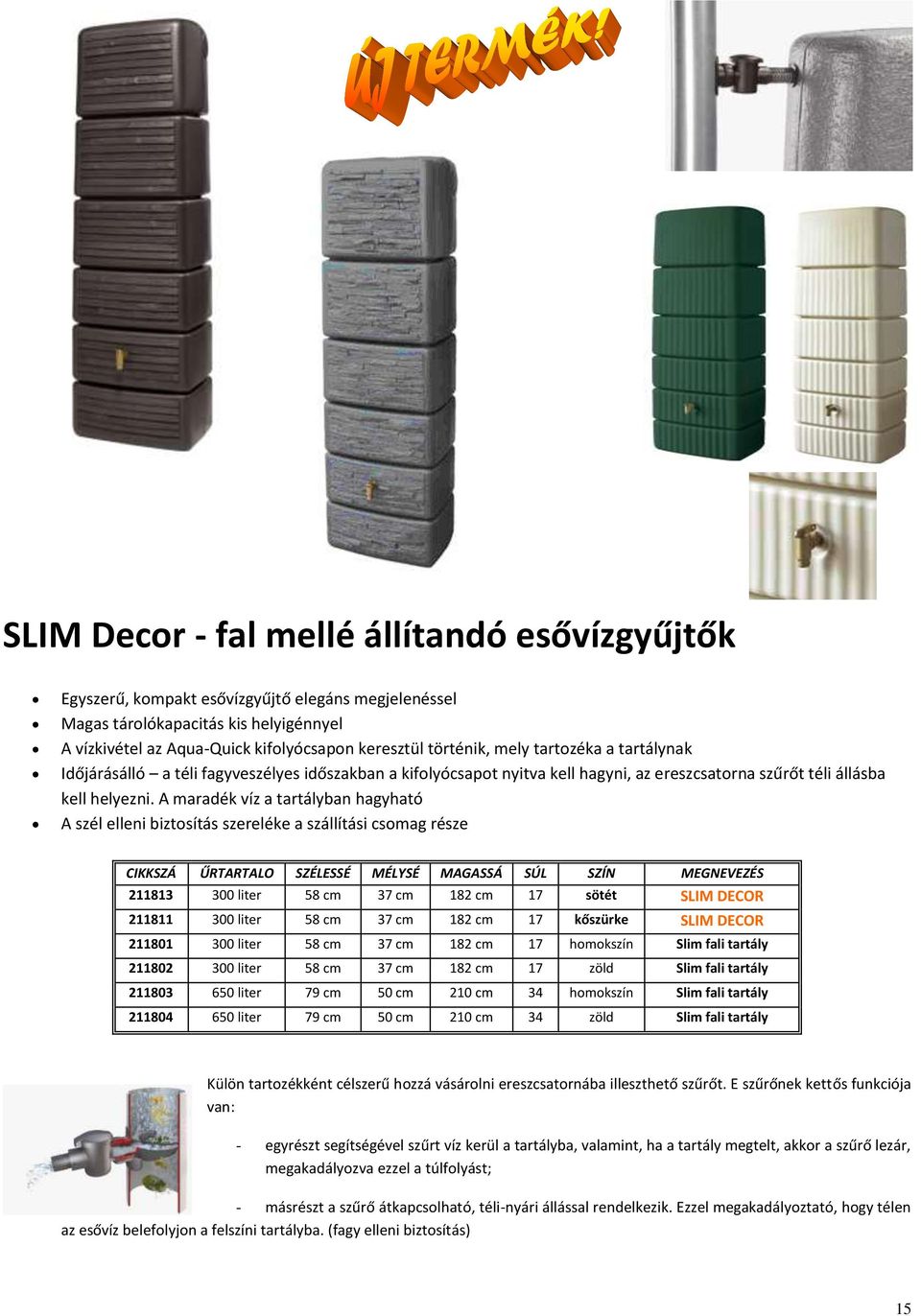 A maradék víz a tartályban hagyható A szél elleni biztosítás szereléke a szállítási csomag része CIKKSZÁ 211813 M ŰRTARTALO 300 M liter SZÉLESSÉ 58 G cm MÉLYSÉ 37 G cm MAGASSÁ 182 G cm SÚL 17 Y