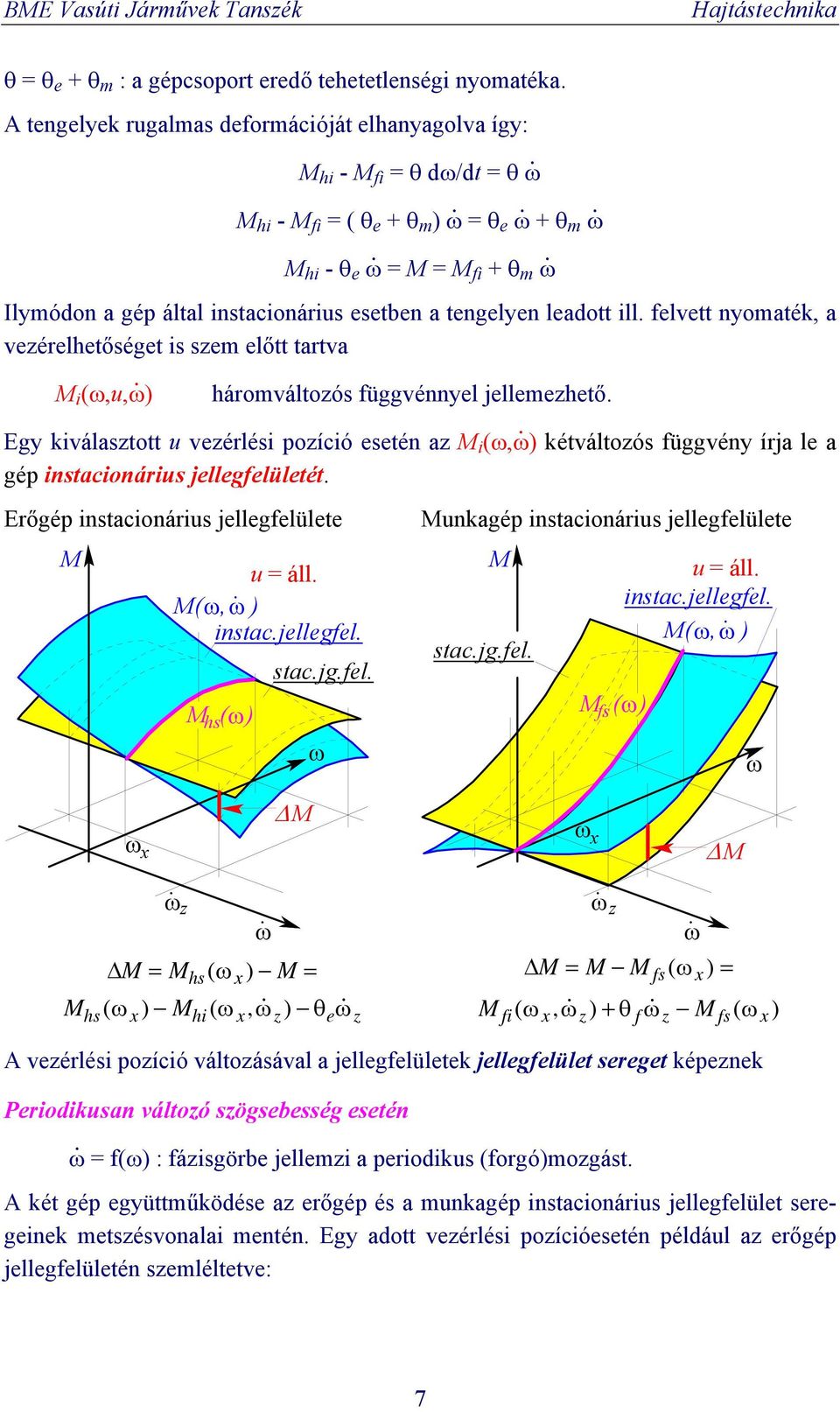 esetben a tengelyen leadott ill. felvett nyomaték, a vezérelhetőséget is szem előtt tartva M i (ω,u,ω ) háromváltozós függvénnyel jellemezhető.
