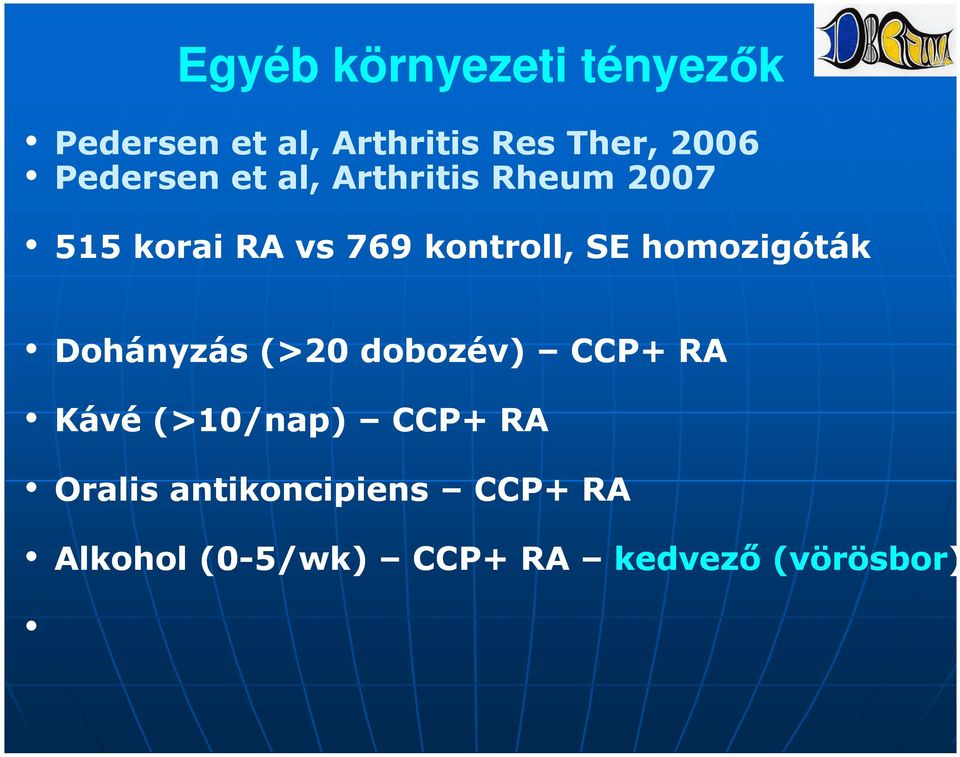 SE homozigóták Dohányzás (>20 dobozév) CCP+ RA Kávé (>10/nap) CCP+ RA