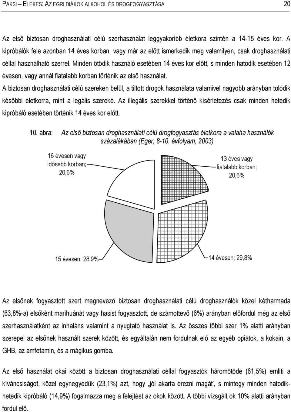 Minden ötödik használó esetében 14 éves kor előtt, s minden hatodik esetében 12 évesen, vagy annál fiatalabb korban történik az első használat.