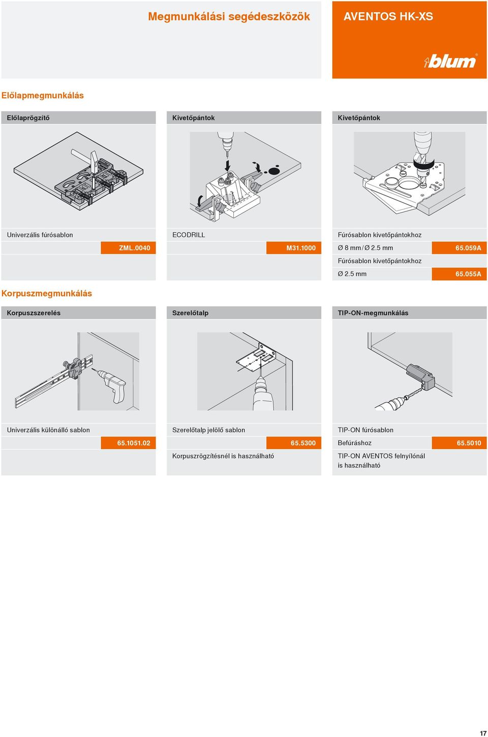 059A Fúrósablon kivetőpántokhoz Ø 2.5 mm 65.