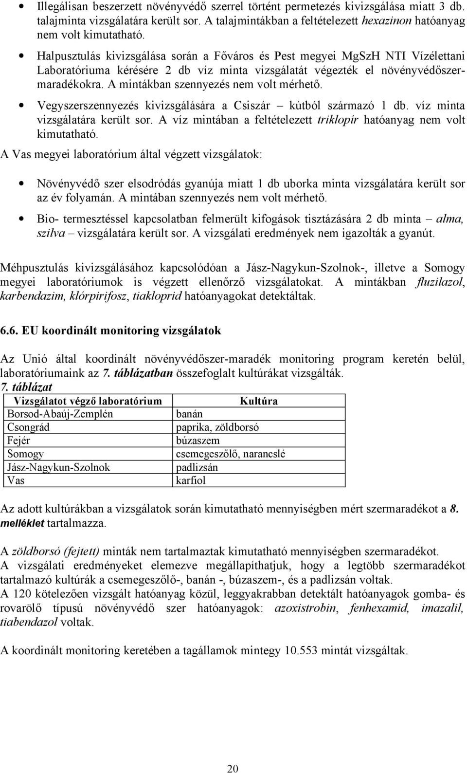 A mintákban szennyezés nem volt mérhető. Vegyszerszennyezés kivizsgálására a Csiszár kútból származó db. víz minta vizsgálatára került sor.