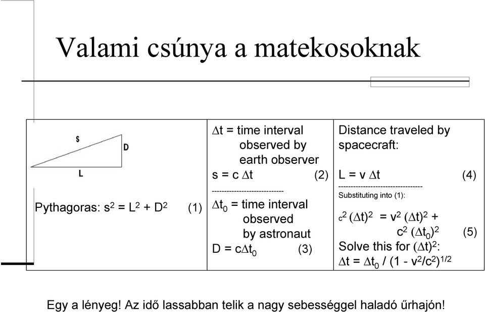 L = v t (4) ---------------------------------- Substituting into (1): c 2 ( t) 2 = v 2 ( t) 2 + c 2 ( t 0 ) 2 (5)