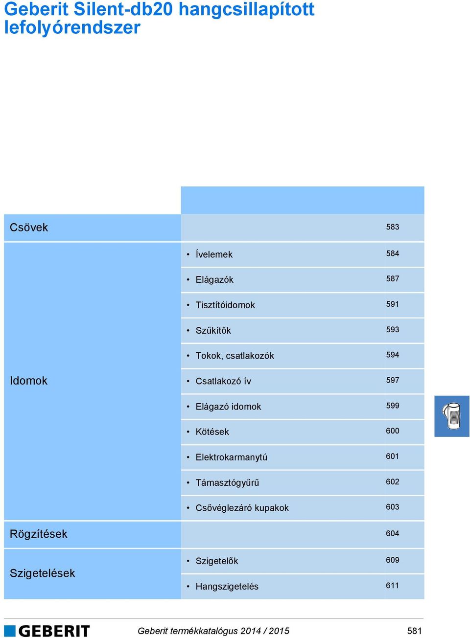 iomok 599 Kötések 600 Elektrokarmanytú 601 Támasztógyűrű 602 Csővéglezáró kupakok 603